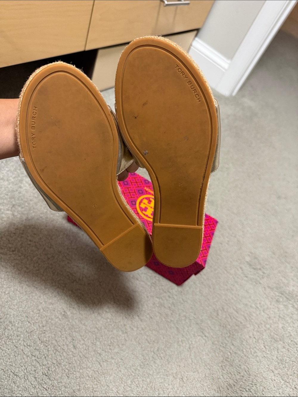 Tory Burch Metallic Logo Slide Sandals - Picture 5 of 8